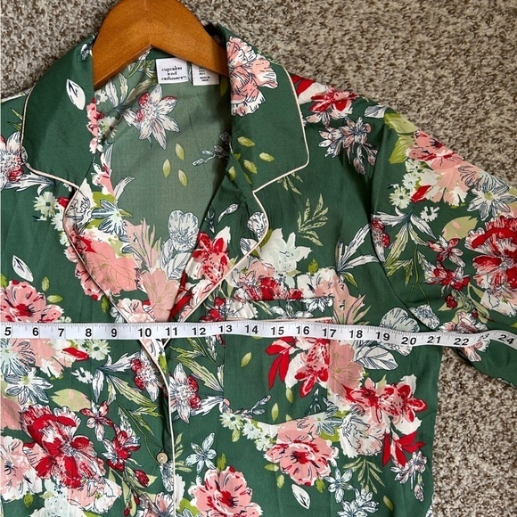 🦋 Cupcakes & Cashmere Green Floral Button Down Nightgown Sleep Dress Large - Picture 5 of 7
